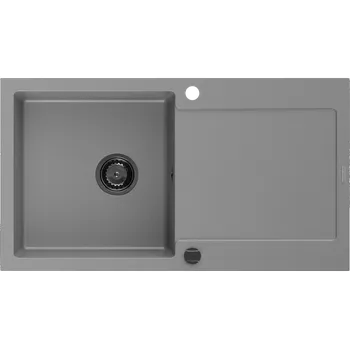 Granitový dřez Mexen Leo granitový dřez s odkapávačem 1-komorový 900 x 500 mm, šedý, černý sifon - 6501901010-71-B Granitové dřezy