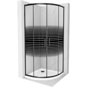 Mexen Rio půlkruhový sprchový kout 90 x 90 cm, černé pruhy, černá + sprchová vanička Flat, bílá - 863-090-090-70-20-4110B Sprchové kouty s vaničkou