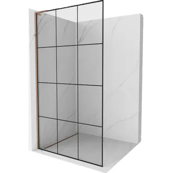 Mexen Kioto L sprchová stěna Walk-in 100 x 200 cm, černá mřížka, růžové zlato - 800-100-103-60-77 Sprchové stěny