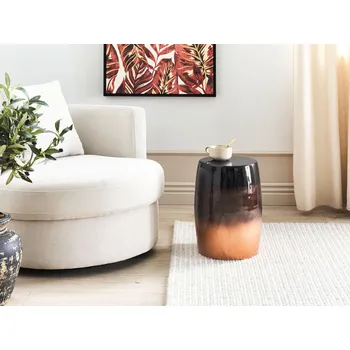 Konferenční stolek Boční stolek zlatohnědý a černý železný kulatý vršek tvaru bubnu v moderním stylu obývacího pokoje ložnice Beliani