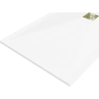 Sprchová vanička Mexen Stone+ kompozitní obdélníkový sprchový kout 110 x 70 cm, bílý, kryt zlatý - 44107011-G Obdélníkové sprchové vaničky