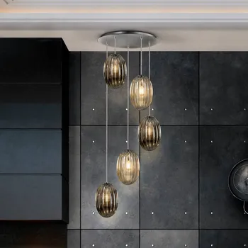 Schuller Valencia Závěsné světlo Ovila, 5 světel, kouřově šedá/koňaková, kov, sklo - Stříška - Ø 50 cm, výška 3 cm kouřově šedá, koňaková, chromová 5 x 8 W LED - Doprava zdarma