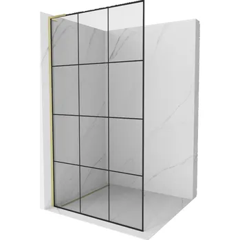 Mexen Kioto L sprchová zástěna Walk-in 120 x 200 cm, černá mřížka, zlato kartáčované - 800-120-103-55-77 Sprchové stěny