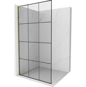 Mexen Kioto L sprchová stěna Walk-in 120 x 200 cm, černá mřížka, zlatá - 800-120-103-50-77 Sprchové stěny