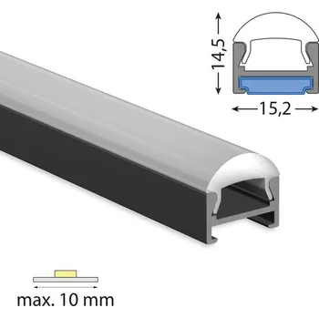 LED páska Přisazený hliníkový profil černý PDA 15x9 mm, včetně čirého difuzoru s čočkou, 2 m