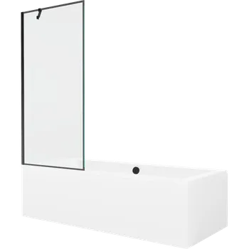 Vana Mexen Cube obdélníková vana 170 x 80 cm s panelem a jednokřídlou zástěnou 80 cm, černý vzor - 550517080X9508007070 Vany se zástěnou