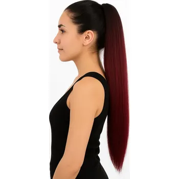 Příčesek Cop, culík k nasazeni 70 cm, kanekalon - burg