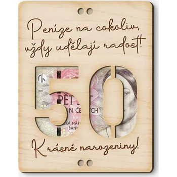 Dárková krabička Dřevěná obálka na peníze - Krásné narozeniny 50