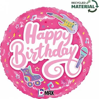 Balónek Foliový balonek kulatý Happy Birthday hudba 46 cm