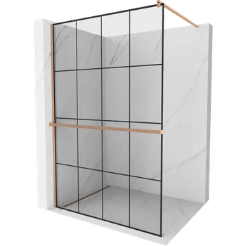 Mexen Kioto+ sprchová stěna s policí Walk-in 130 x 200 cm, černá mřížka, kartáčovaná měď - 800-130-121-65-77 Sprchové stěny