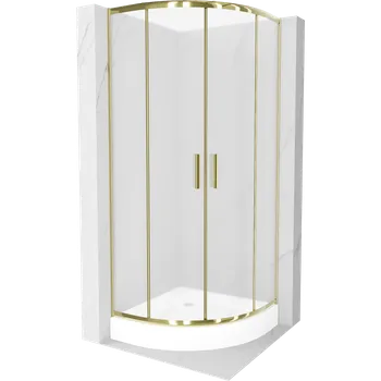 Mexen Rio polokruhový sprchový kout 80 x 80 cm, matný, zlatý + sprchová vanička Rio, bílá - 863-080-080-50-30-4710 Sprchové kouty s vaničkou