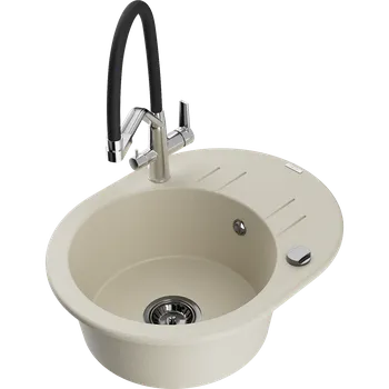 Granitový dřez Mexen Kevin granitový dřez 1-komorový s kuchyňskou baterií Duo, béžový - 6517-69-671701-07-B Granitové dřezy s baterií