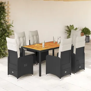 7dílný zahradní bistro set s poduškami černý polyratan Černý3276980