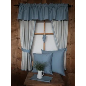 Uchycení záclony a závěsu Závěsy na chalupu z kanafasu staromodré
