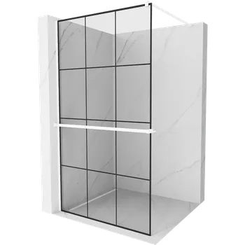 Mexen Kioto+ sprchová stěna s policí Walk-in 100 x 200 cm, černá mřížka, bílá - 800-100-121-20-77 Sprchové stěny