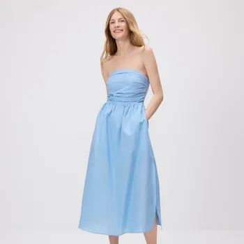 Dámské šaty Reserved - Lněné midi šaty - světle modrá - 5124V-50X - 5124V-50X-L