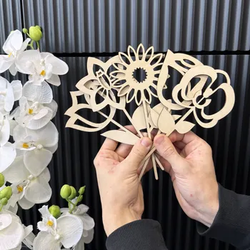 umělá květina Dřevěné květiny - Balíček 5 ks malé