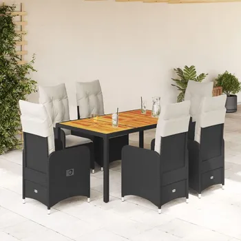 7dílný zahradní bistro set s poduškami černý polyratan Černý3276979
