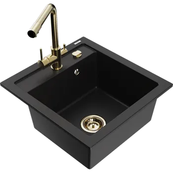 Granitový dřez Mexen Vito granitový dřez 1-komorový s kuchyňskou baterií Duero, černý - 6503-77-671600-50 Granitové dřezy s baterií