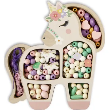 Dětské navlékací korálky Dřevěné pastelové korálky - Jednorožec, 170 ks