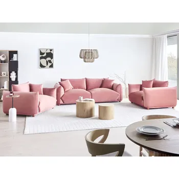 Sedací souprava Sedací souprava růžová sametové čalounění 5místná s polštáři pohovka a křesla obývací pokoj Beliani