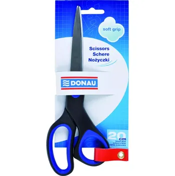 Kancelářské nůžky U7920301PL-10 DONAU kancelářské nůžky Soft Grip 20 cm, asymetrické, ocel, odol.plast, černo-modré