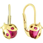 Dětské náušnice ze žlutého zlata berušky s rubínem