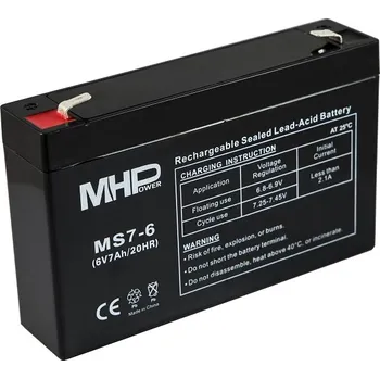 Záložní baterie MHPower MS7-6 olověný akumulátor AGM 6V/7Ah, Faston F2 - 6,3mm