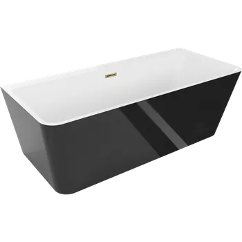 Vana Mexen Volta volně stojící stěnová vana 170 x 75 cm, bílá/černá, zlatý přepad - 51131707575-50 Volně stojící vany
