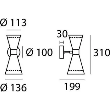Lampička Stilnovo nástěnné světlo Megafono, černá, šířka 14 cm, 2 svítidla. - Nástěnný držák - Ø 10 cm, výška 3 cm; stínidlo na lampu - Ø nahoře 11,3 cm, Ø dole 13,6 cm černá, zlatá 2 x 6 W LED - Doprava zdarma