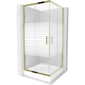 Mexen Rio čtvercový sprchový kout 90 x 90 cm, bílé pruhy, zlatý + sprchová vanička, bílý - 860-090-090-50-20-4510 Sprchové kouty s vaničkou