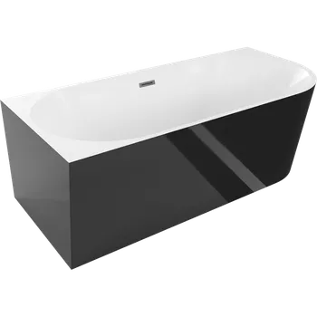 Vana Mexen Mia volně stojící rohová vana levá 180 x 80 cm, bílá/černá, přepad gun gray kartáčovaný - 52691808075L-66 Volně stojící vany