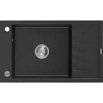Granitový dřez Mexen Elias granitový dřez s odkapávačem 1-komorový, 795 x 480 mm, černý/stříbrný metalik, chromovaný sifon - 6511791005-73 Granitové dřezy