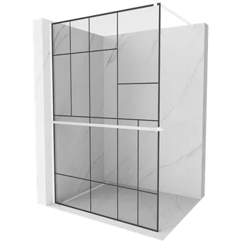 Mexen Kioto+ sprchová stěna s policí Walk-in 110 x 200 cm, černý vzor, bílá - 800-110-121-20-78 Sprchové stěny