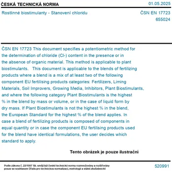 ČSN EN 17723 - Rostlinné biostimulanty - Stanovení chloridu - Tisk