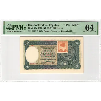 100 Korun 1940 S. M1 + Kolek Specimen PMG 64