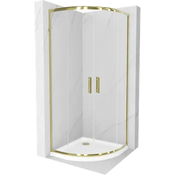 Mexen Rio sprchová kabina půlkruhová 80 x 80 cm, transparentní, zlatá + sprchová vanička Flat, bílá - 863-080-080-50-00-4110G Sprchové kouty s vaničkou