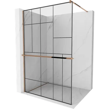 Mexen Kioto+ sprchová stěna s policí Walk-in 120 x 200 cm, černý vzor, růžové zlato - 800-120-121-60-78 Sprchové stěny