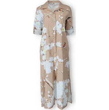 Dámské šaty Košilové dlouhé šaty s potiskem SF 1284 barva: hnědá-camel