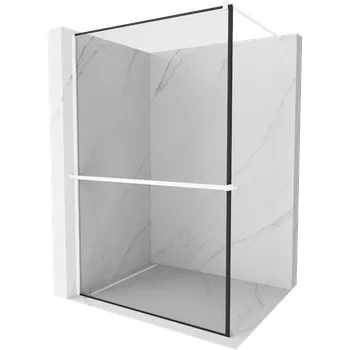 Mexen Kioto+ sprchová stěna s policí Walk-in 120 x 200 cm, černý rám, bílá - 800-120-121-20-70 Sprchové stěny