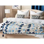 Deka béžová a modrá bavlna 130 x 180 cm ručně dělaná přehoz na postel květinový vzor se střapci obývací pokoj ložnice Beliani