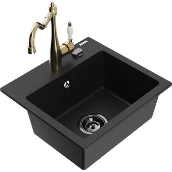 Kuchyňský dřez Mexen Milo granitový jednodřez s kuchyňskou baterií Carla, černý - 6505-77-670700-50-B Granitové dřezy s baterií