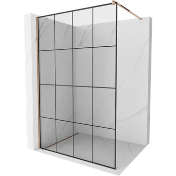 Mexen Kioto sprchová stěna Walk-in 140 x 200 cm, černá mřížka 8 mm, růžové zlato - 800-140-101-60-77 Sprchové stěny