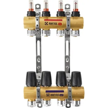 rozdělovač topení Rozdělovač mosazný 6 okruhy s průtokoměry RAFTEC, LCR-1.6