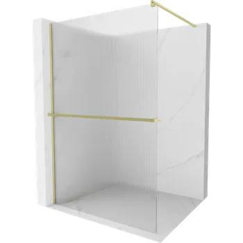 Mexen Kioto+ sprchová stěna s policí Walk-in 80 x 200 cm, pruhy, zlatá kartáčovaná - 800-080-121-55-09 Sprchové stěny
