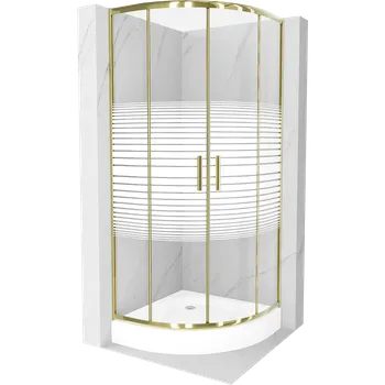 Mexen Rio sprchový kout půlkruhový 90 x 90 cm, bílé pruhy, zlato + sprchová vana, bílá - 863-090-090-50-20-4710 Sprchové kouty s vaničkou