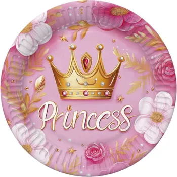 Papírové talíře malé - Pink Princess Crown - 18 cm - 8 ks -TD01_OG_040801