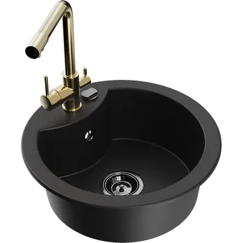 Granitový dřez Mexen Diego granitový jednodřez s kuchyňskou baterií Duero, černý - 6512-77-671600-50-B Granitové dřezy s baterií