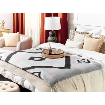 Přehoz na lůžko Deka šedá akryl polyester 130 x 170 cm přehoz na postel geometrický vzor třásně obývák ložnice Beliani