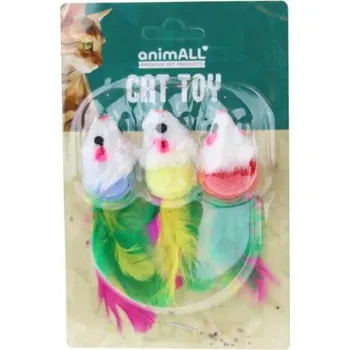 Hračka pro kočku animALL Hračka Cat Myška s pírkem 3 ks